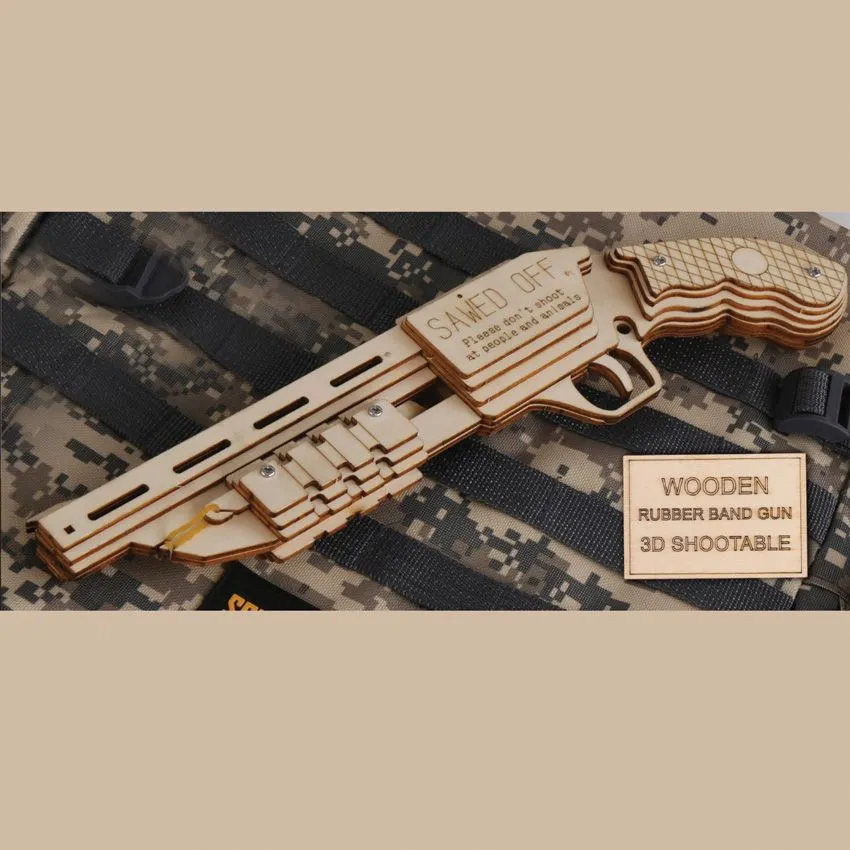 3D Wooden Rubber Band Shotgun Puzzle