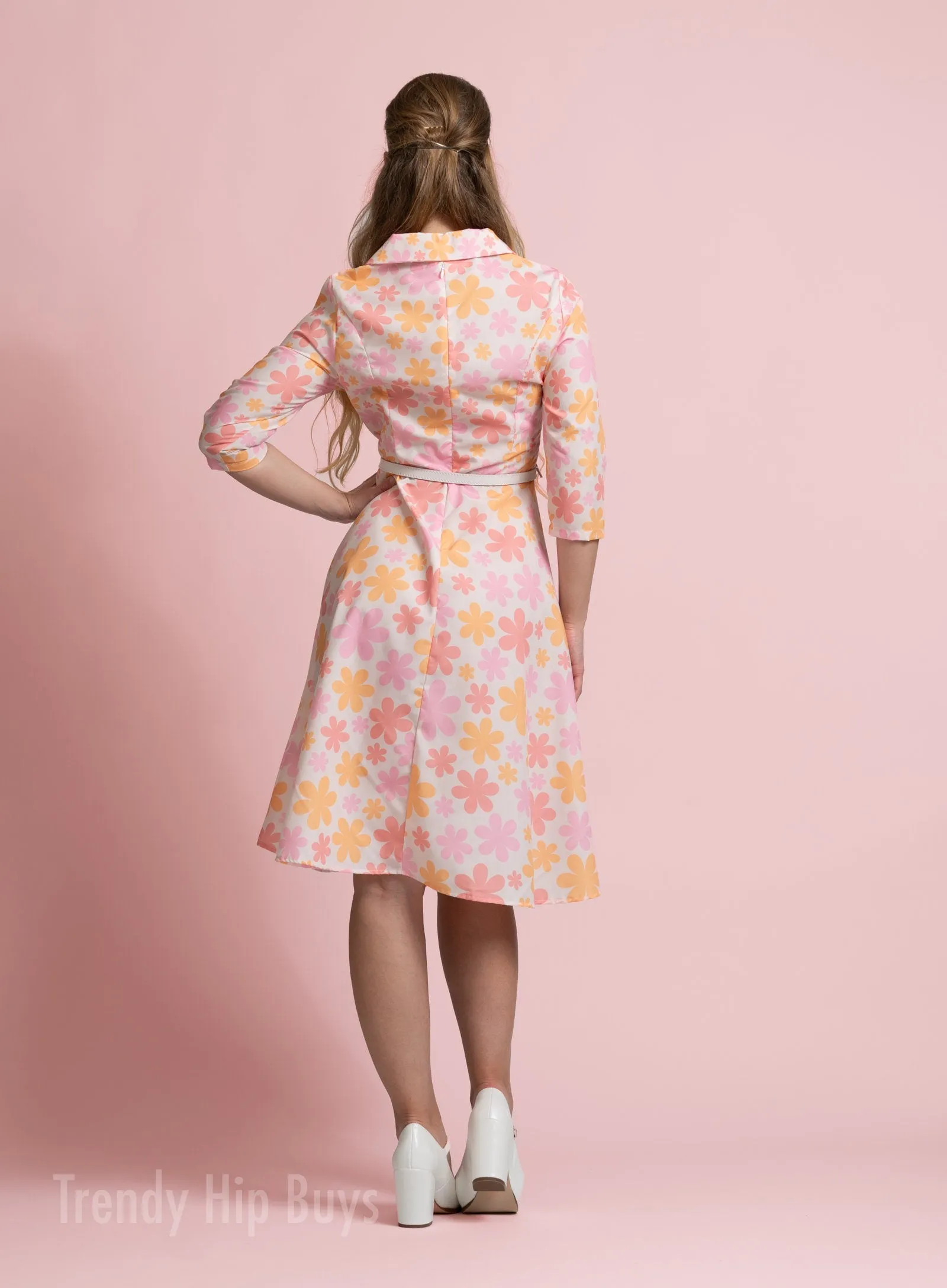 50s Dress Style, 60s Dress Style, Vintage Style Dress, 50a pin up dress,Vintage inspired Dress, Vintage Shirt Dress Style, Pink Floral Dress