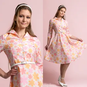50s Dress Style, 60s Dress Style, Vintage Style Dress, 50a pin up dress,Vintage inspired Dress, Vintage Shirt Dress Style, Pink Floral Dress