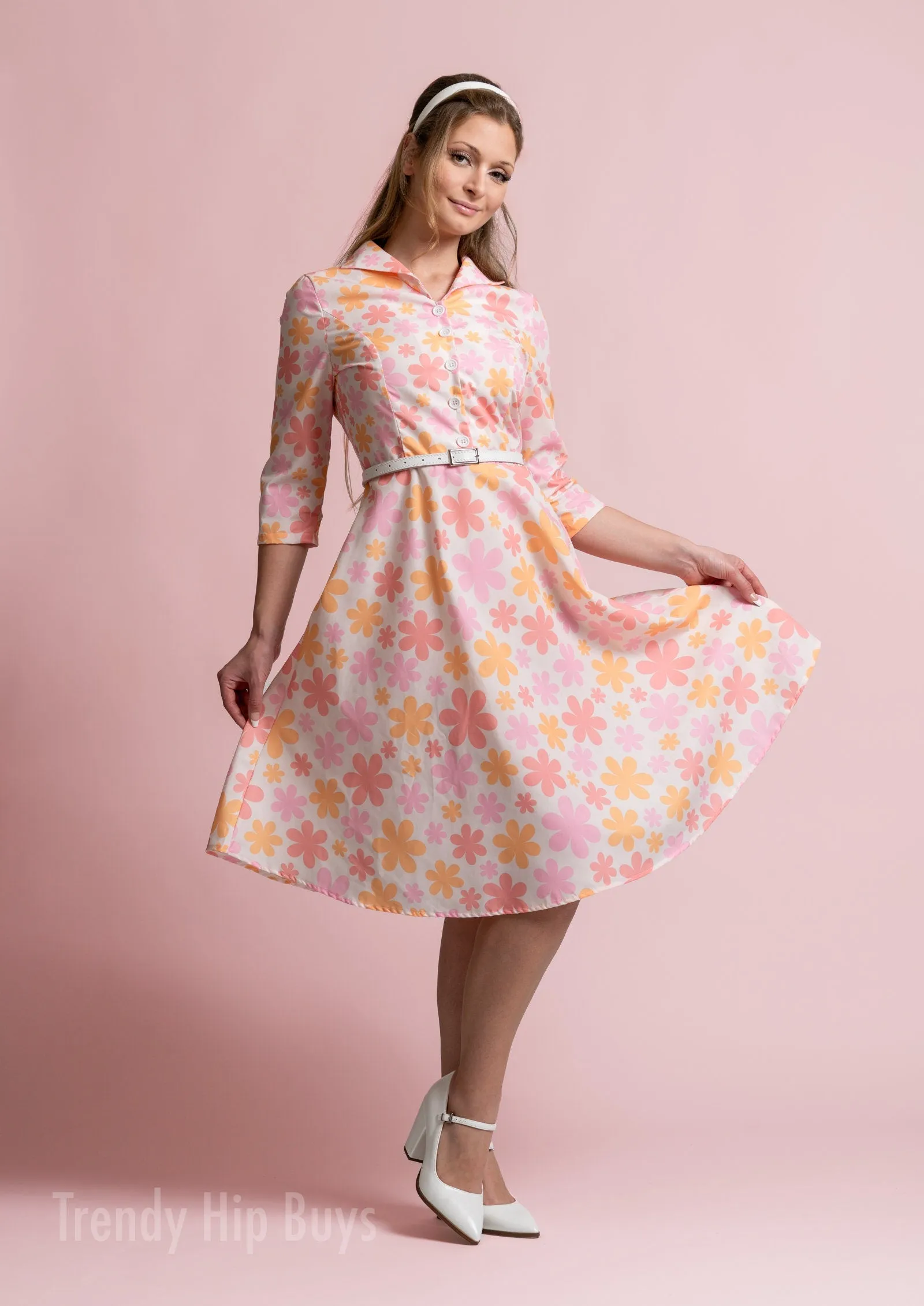 50s Dress Style, 60s Dress Style, Vintage Style Dress, 50a pin up dress,Vintage inspired Dress, Vintage Shirt Dress Style, Pink Floral Dress