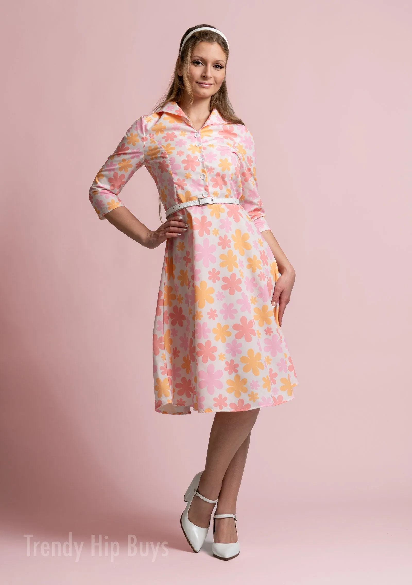 50s Dress Style, 60s Dress Style, Vintage Style Dress, 50a pin up dress,Vintage inspired Dress, Vintage Shirt Dress Style, Pink Floral Dress