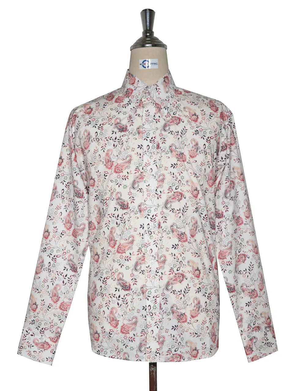 60s Style  White and Pink Paisley Shirt