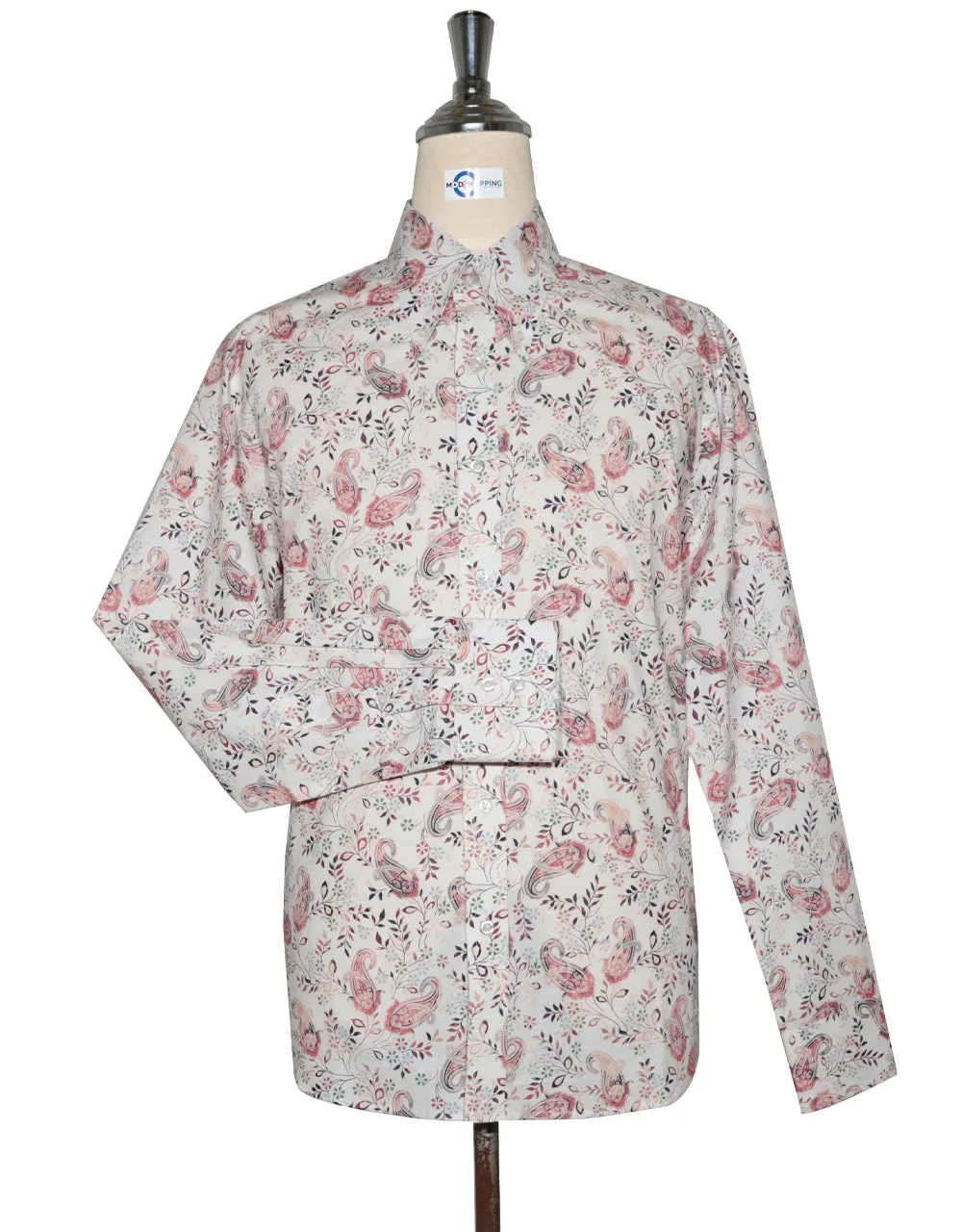 60s Style  White and Pink Paisley Shirt