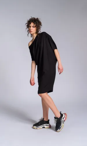 Batwing Sleeve Asymmetric Mini Dress