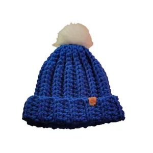 Beanie in Deep Blue with White Pom Pom