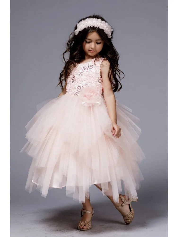 Big Girls Blush Sequin Tiered Sonia Junior Bridesmaid Dress 8-12