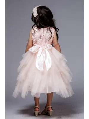 Big Girls Blush Sequin Tiered Sonia Junior Bridesmaid Dress 8-12