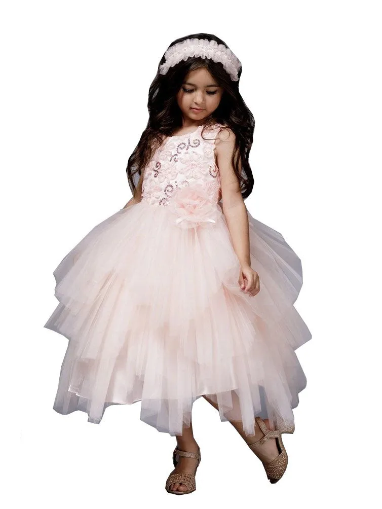 Big Girls Blush Sequin Tiered Sonia Junior Bridesmaid Dress 8-12