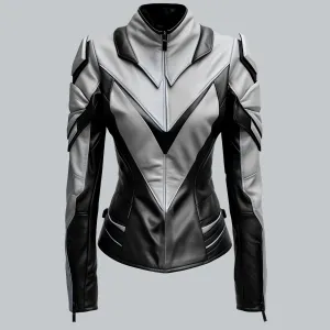 Black And White Faux Leather Biker Jacket