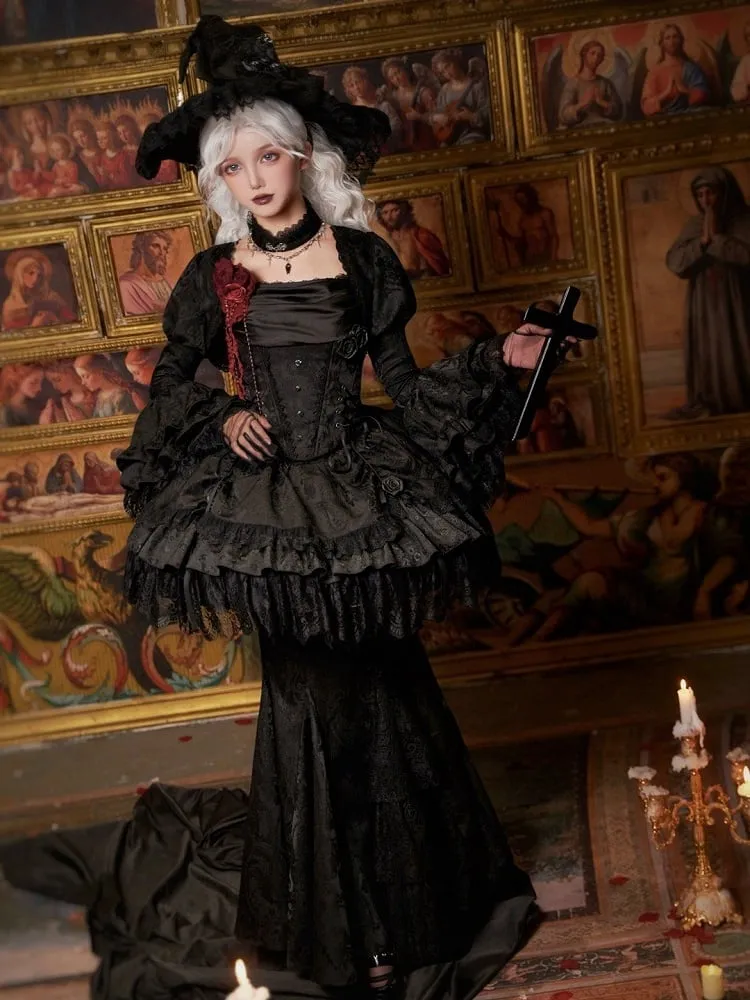 Black Drawstring Detail Gothic Lolita Layered Skirt