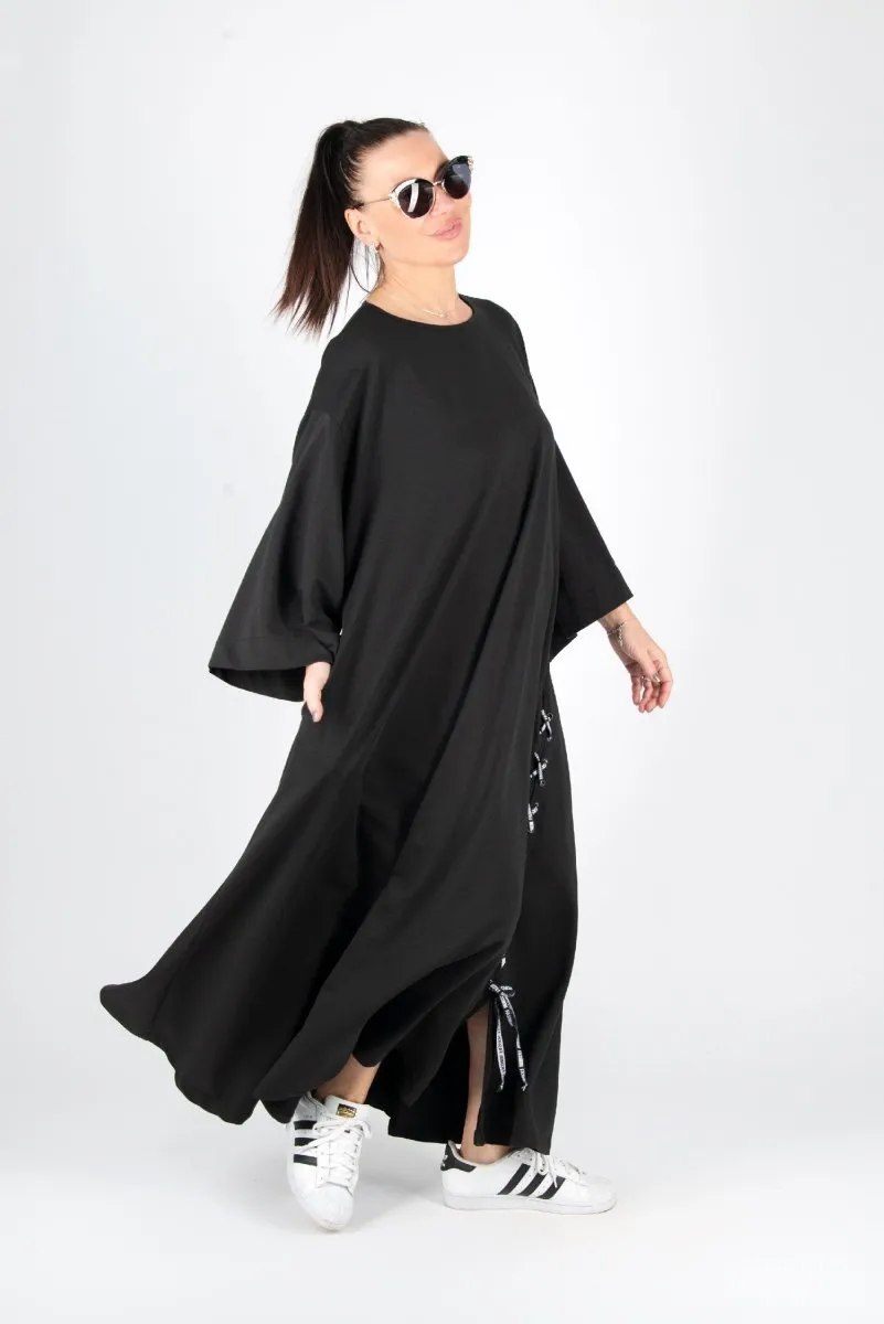 Black Long Cotton dress SAVINA