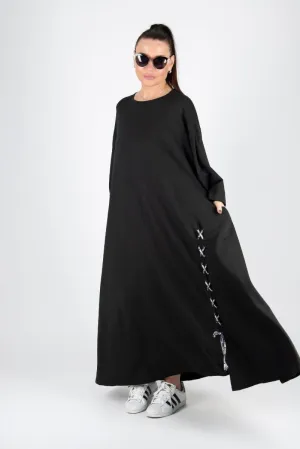 Black Long Cotton dress SAVINA