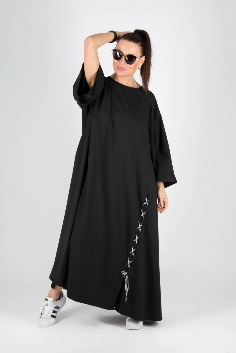 Black Long Cotton dress SAVINA