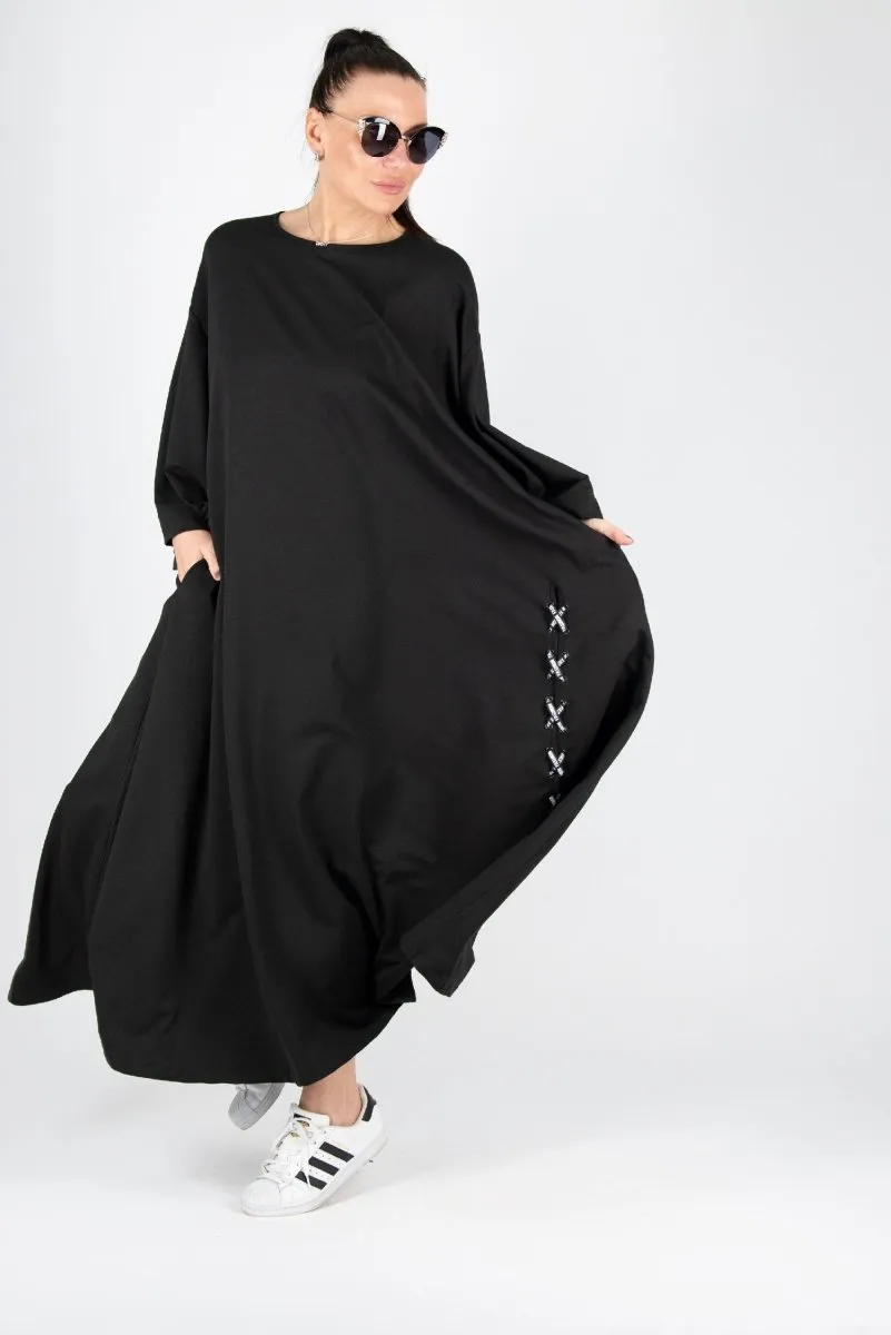 Black Long Cotton dress SAVINA
