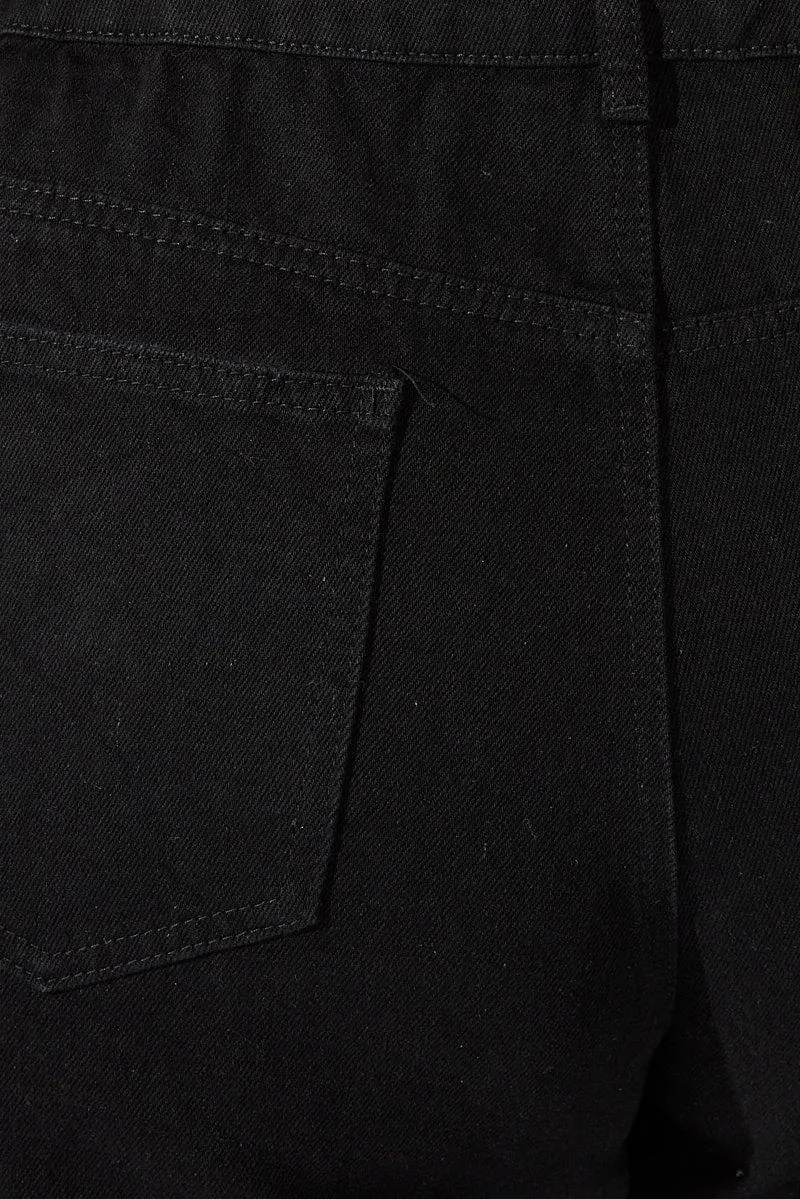 Black Overall Shorts Distress