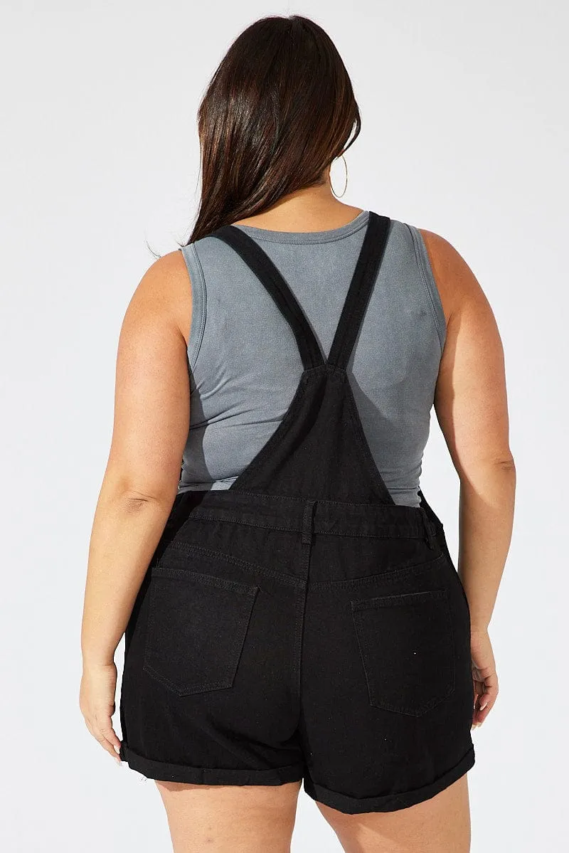 Black Overall Shorts Distress