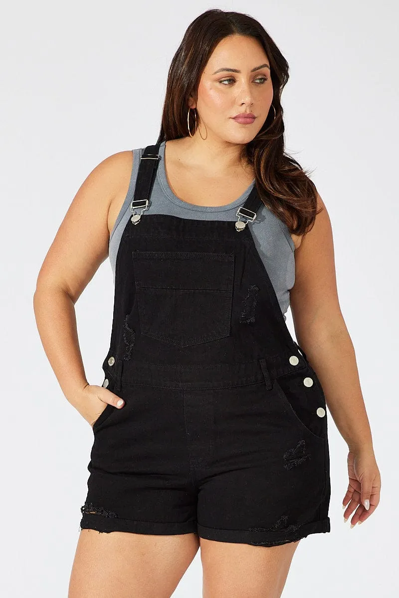 Black Overall Shorts Distress