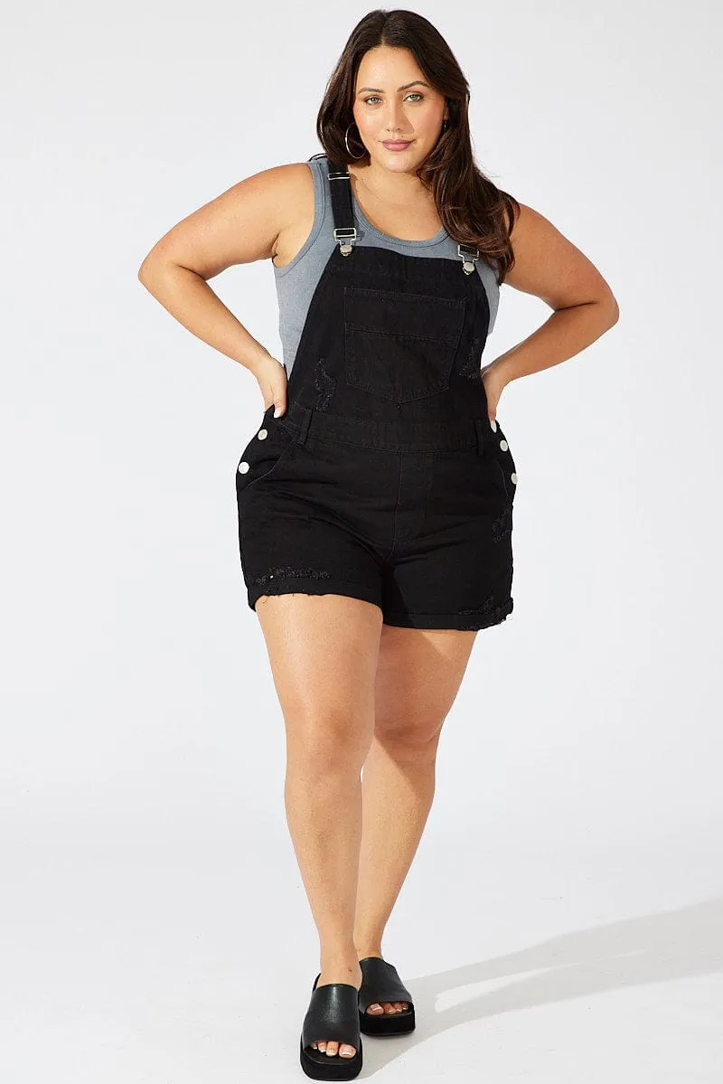 Black Overall Shorts Distress