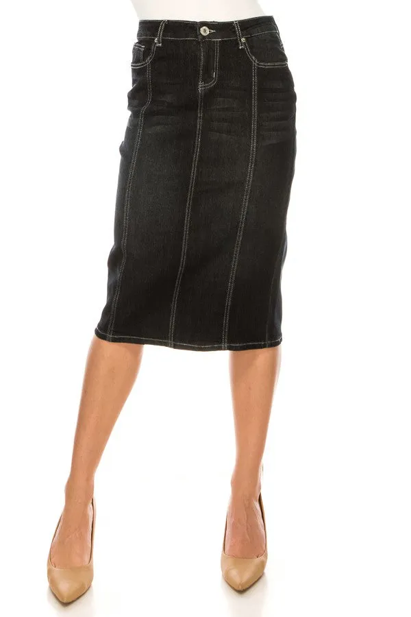 Black Wash Denim Skirt