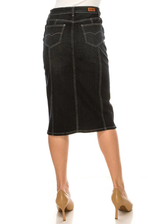 Black Wash Denim Skirt