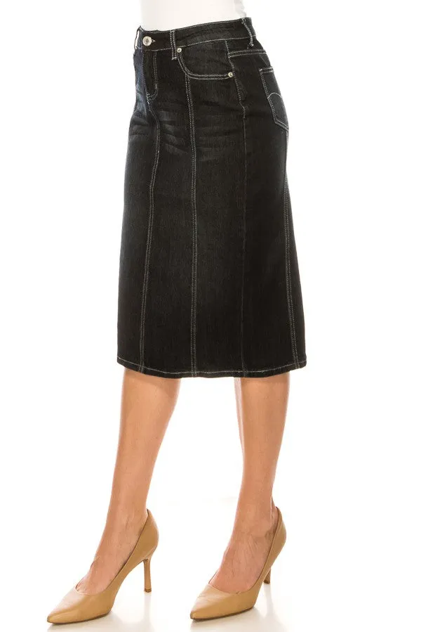 Black Wash Denim Skirt