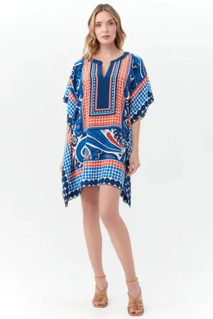 Blue/Red Multi Theodora Caftan Mini Dress