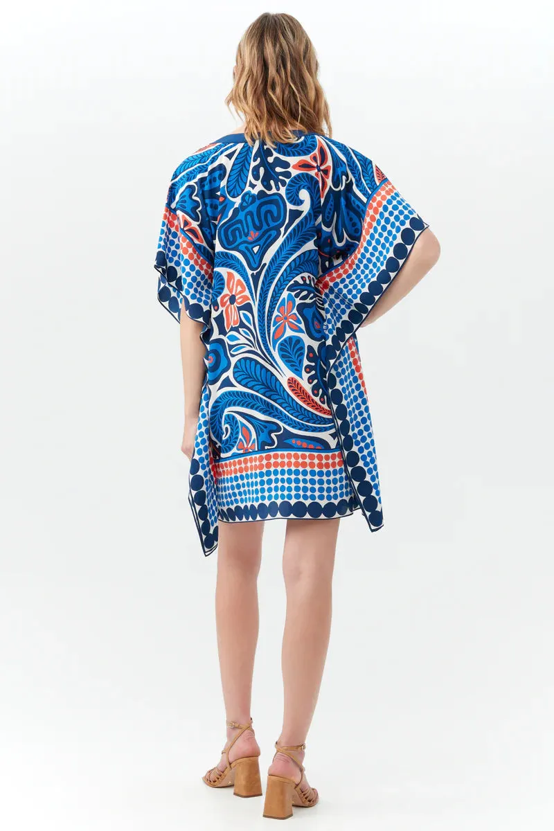 Blue/Red Multi Theodora Caftan Mini Dress