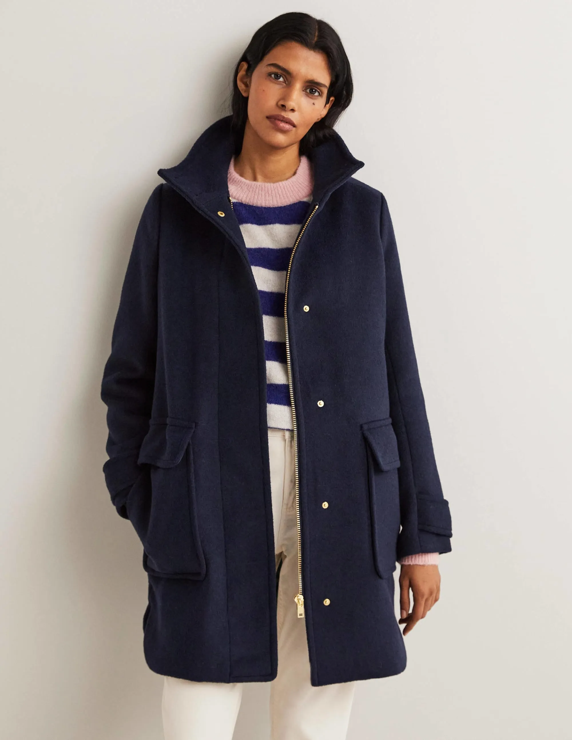 Brushed Wool Coat-Navy