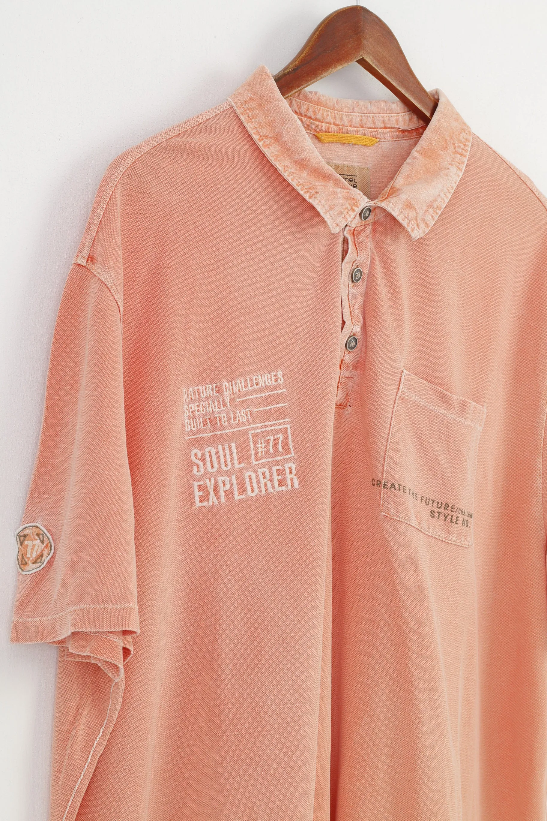 Camel Active Men 6XL Polo Shirt Coral Cotton Short Sleeve Collar Top