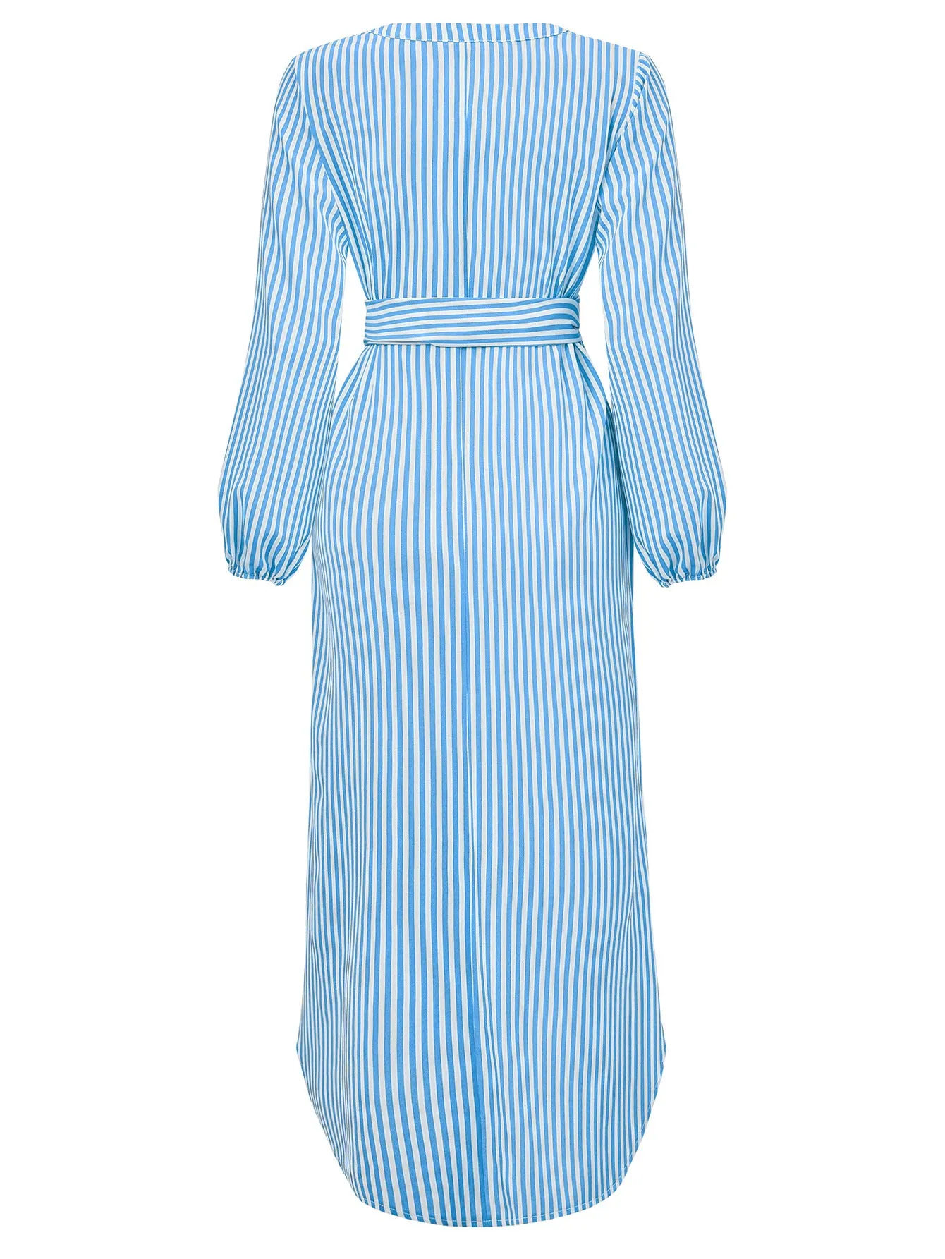 Casual V-neck Striped Tie-waist Shirt Maxi Dress