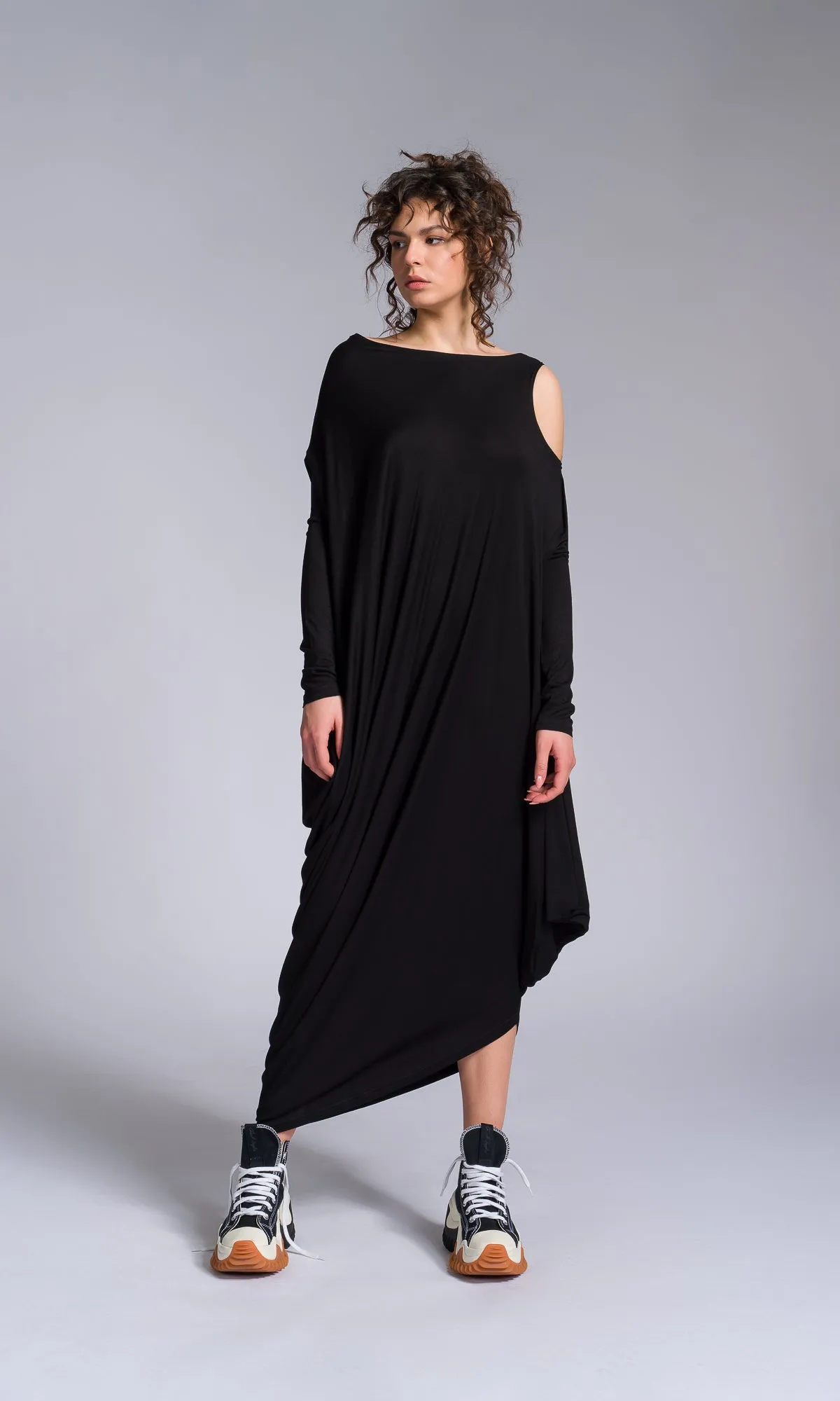Cut-out Shoulder Asymmetric Dress