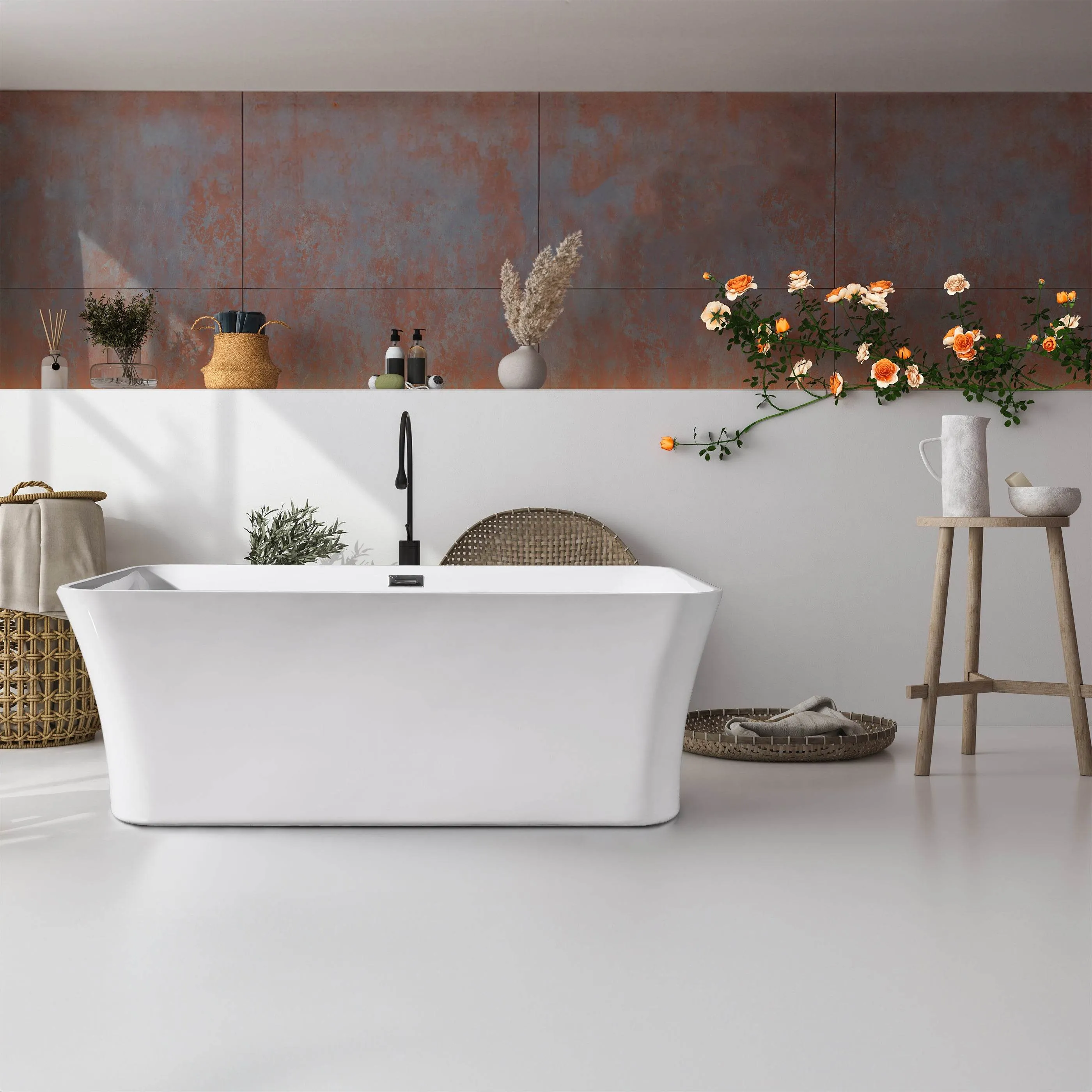 Dreamwerks 66.9" Acrylic Rectangular Flatbottom Bathtub in Glossy White