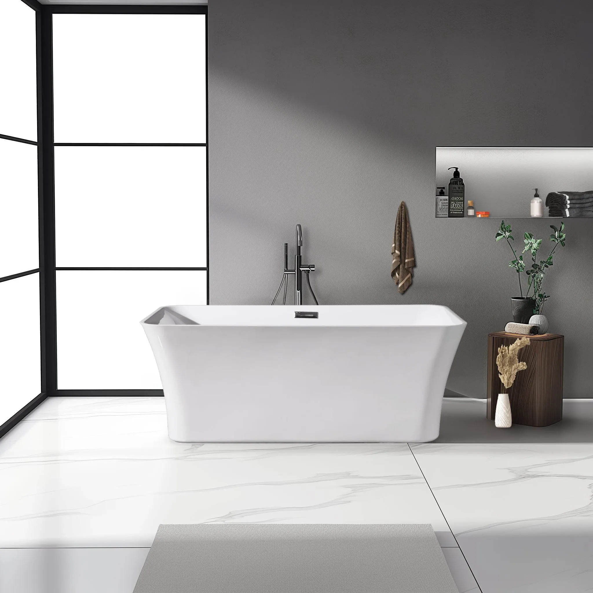 Dreamwerks 66.9" Acrylic Rectangular Flatbottom Bathtub in Glossy White