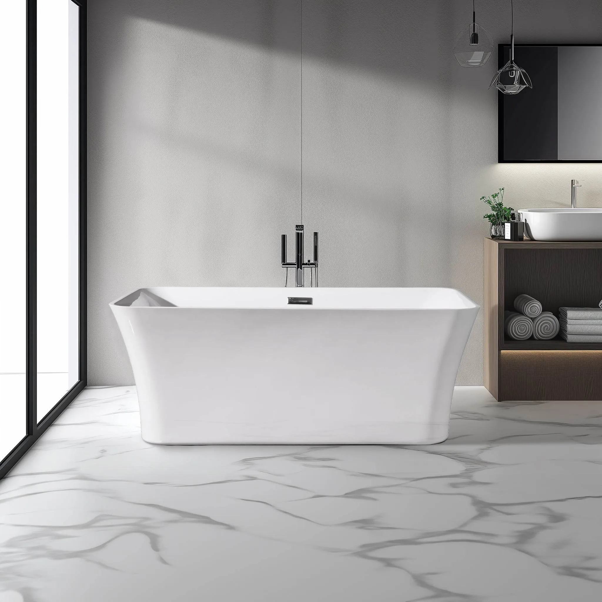 Dreamwerks 66.9" Acrylic Rectangular Flatbottom Bathtub in Glossy White