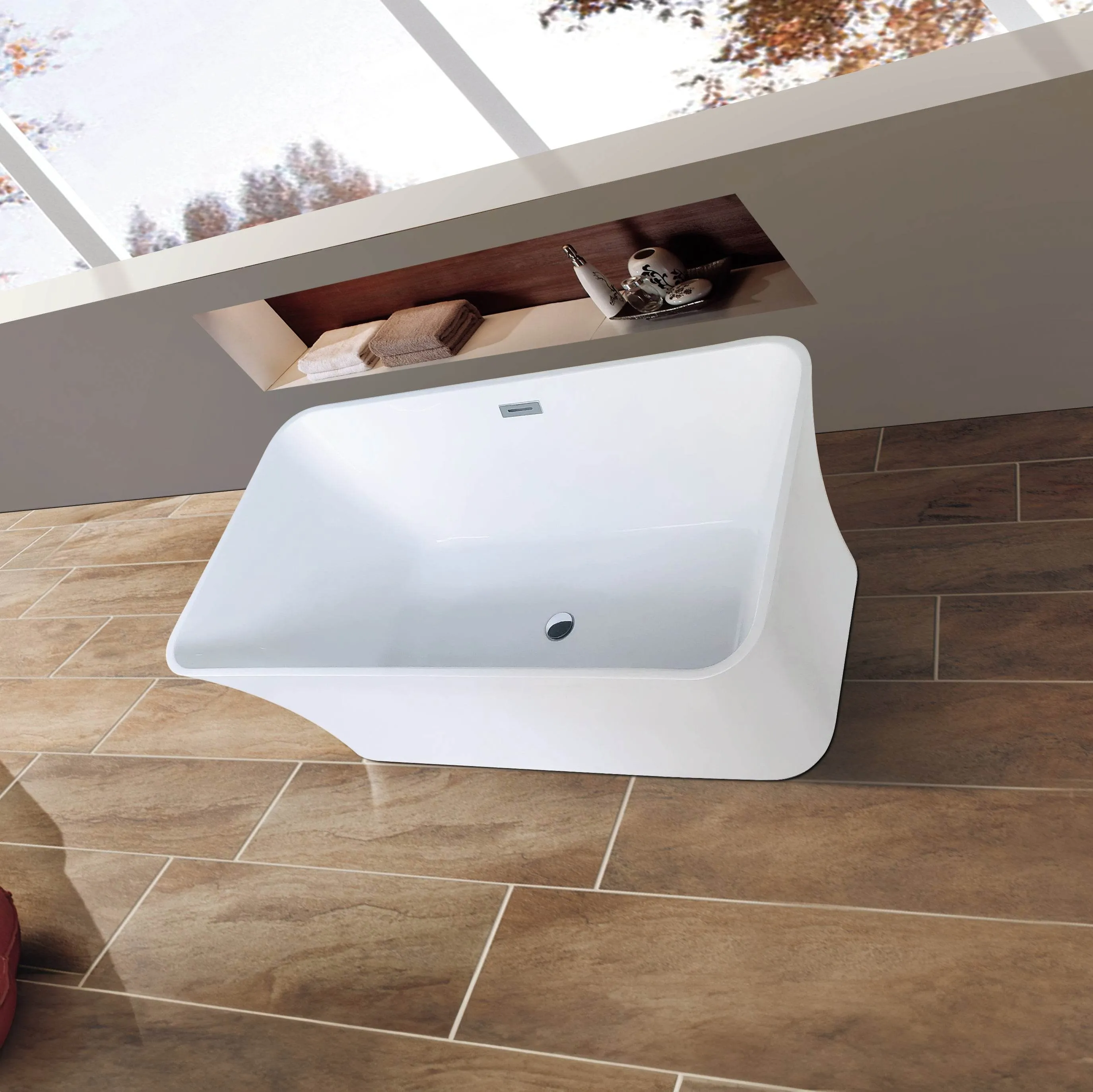 Dreamwerks 66.9" Acrylic Rectangular Flatbottom Bathtub in Glossy White