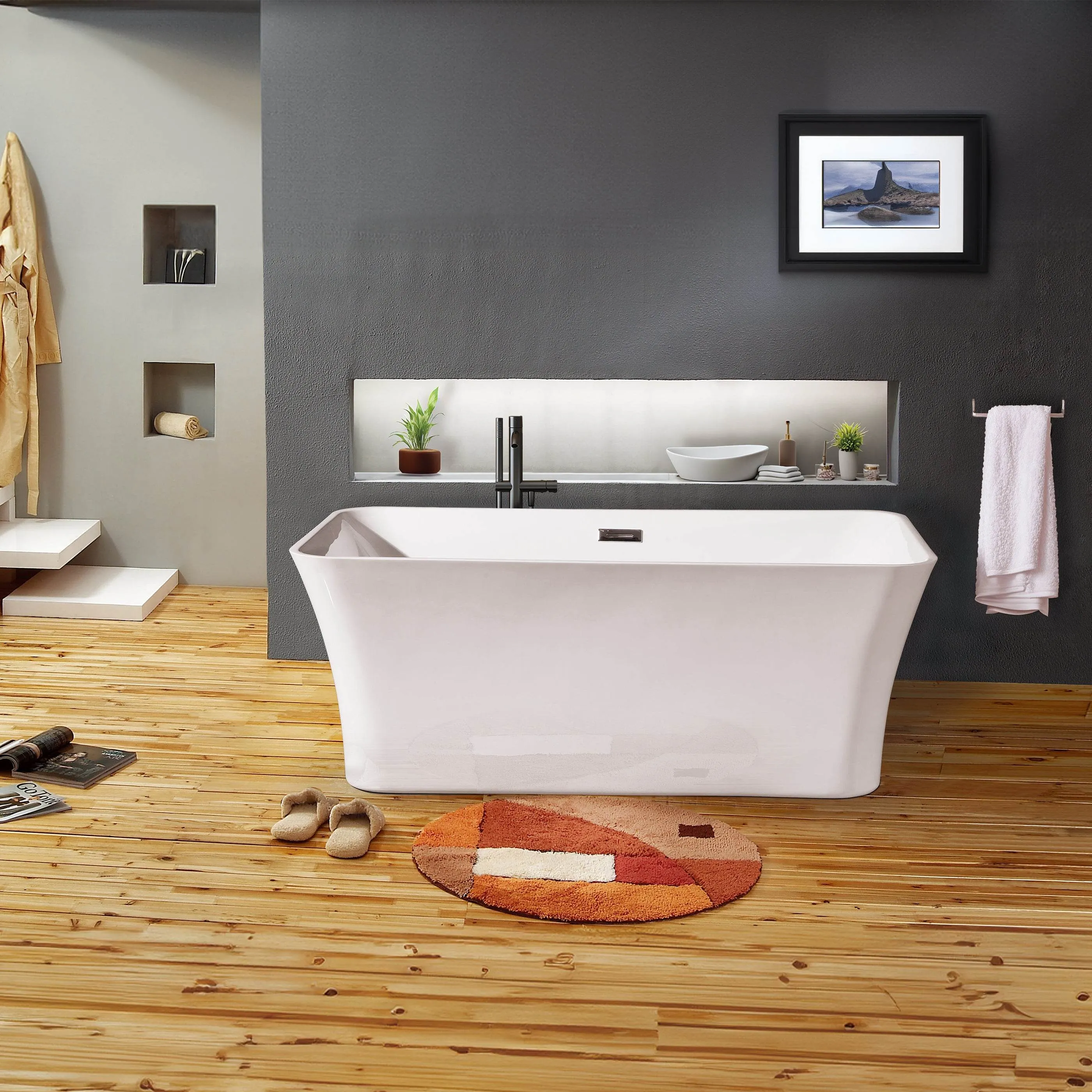 Dreamwerks 66.9" Acrylic Rectangular Flatbottom Bathtub in Glossy White