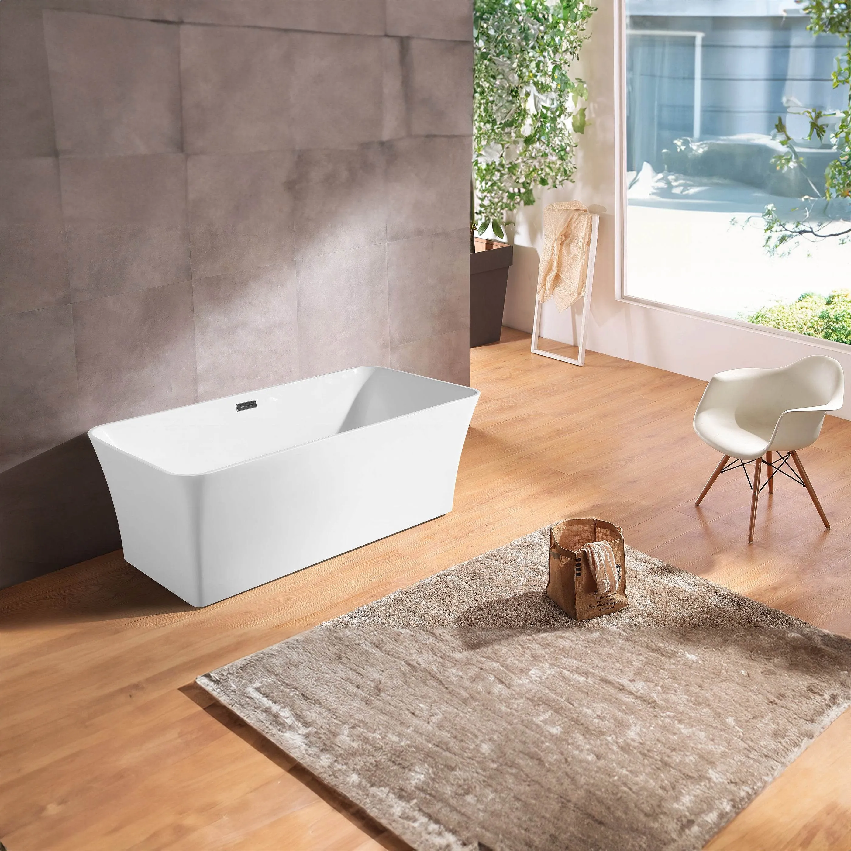Dreamwerks 66.9" Acrylic Rectangular Flatbottom Bathtub in Glossy White