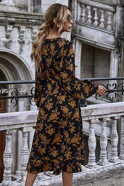 Dunnmall Darling Daylily Floral Print Wrap Dress