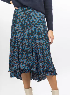 DVF Debra Midi Skirt in Zig Zag Small Sea Blue