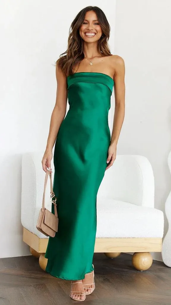 Elegant Satin Backless Bustier Printed Maxi Dress
