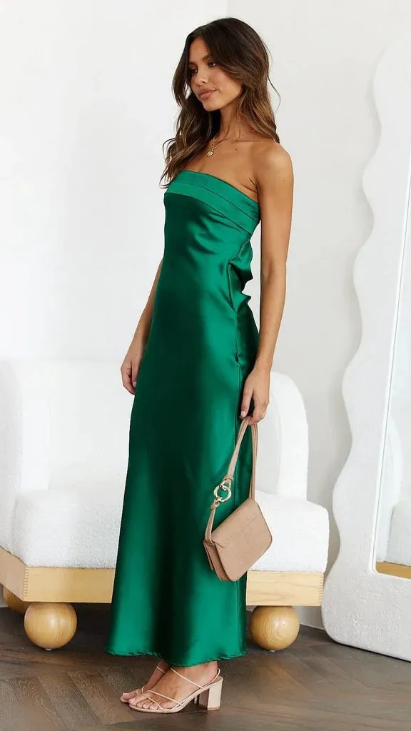 Elegant Satin Backless Bustier Printed Maxi Dress