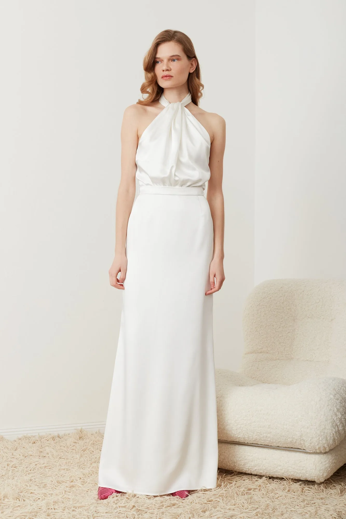 ELONA white backless wedding dress