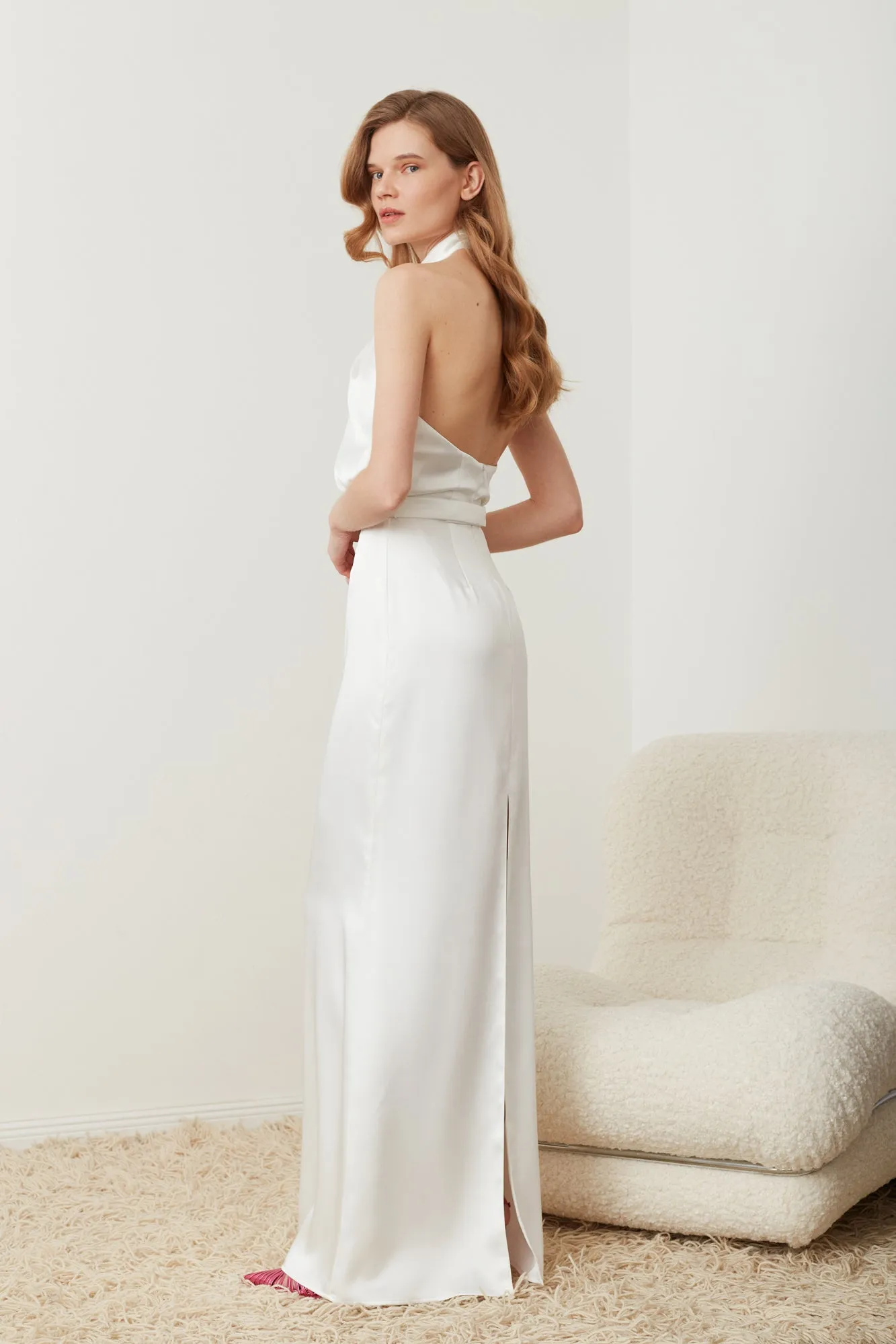 ELONA white backless wedding dress