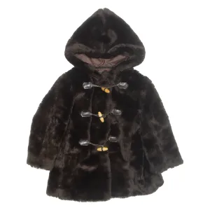 Faux Fur Girls Duffle Coat Brown Hooded 2-3Y