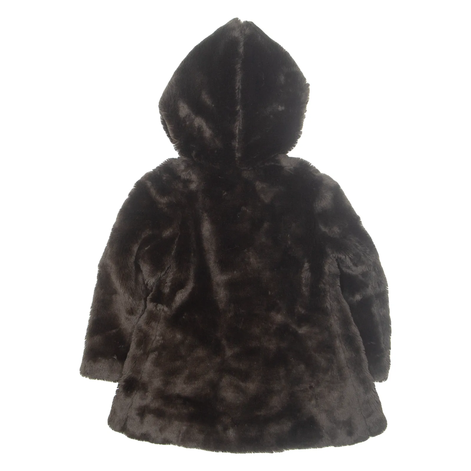 Faux Fur Girls Duffle Coat Brown Hooded 2-3Y