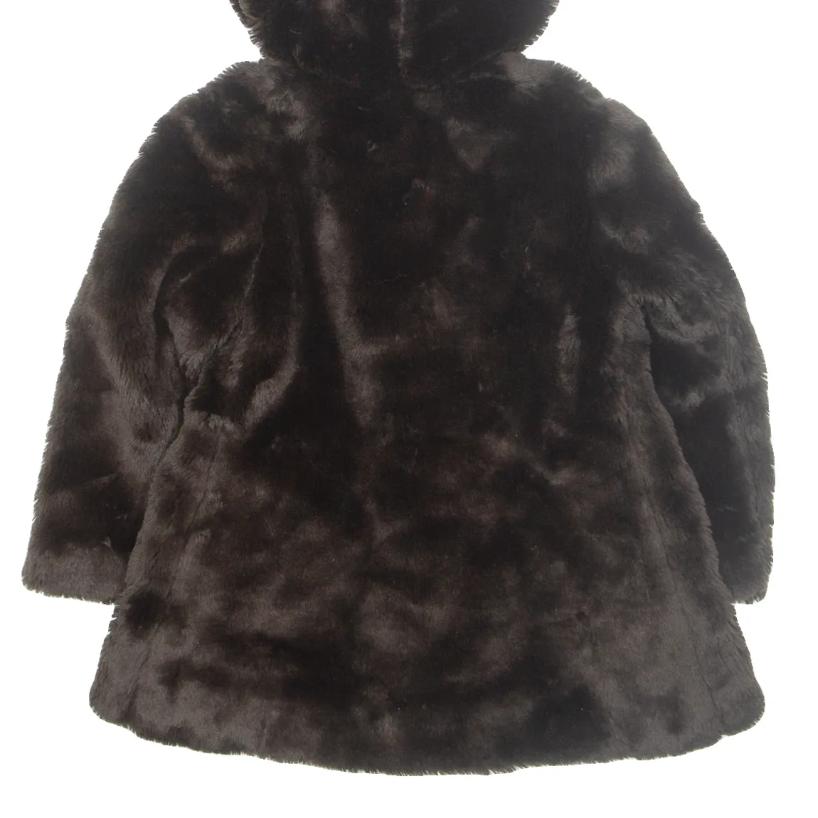 Faux Fur Girls Duffle Coat Brown Hooded 2-3Y