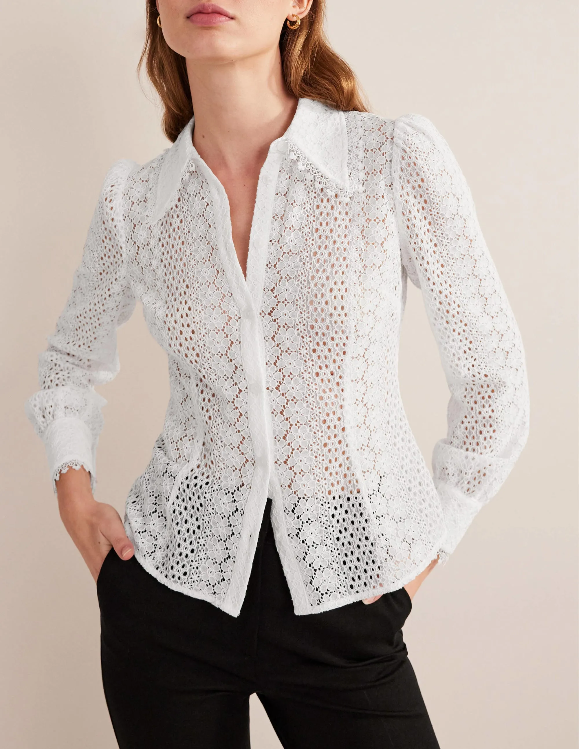 Fitted Lace Shirt-White
