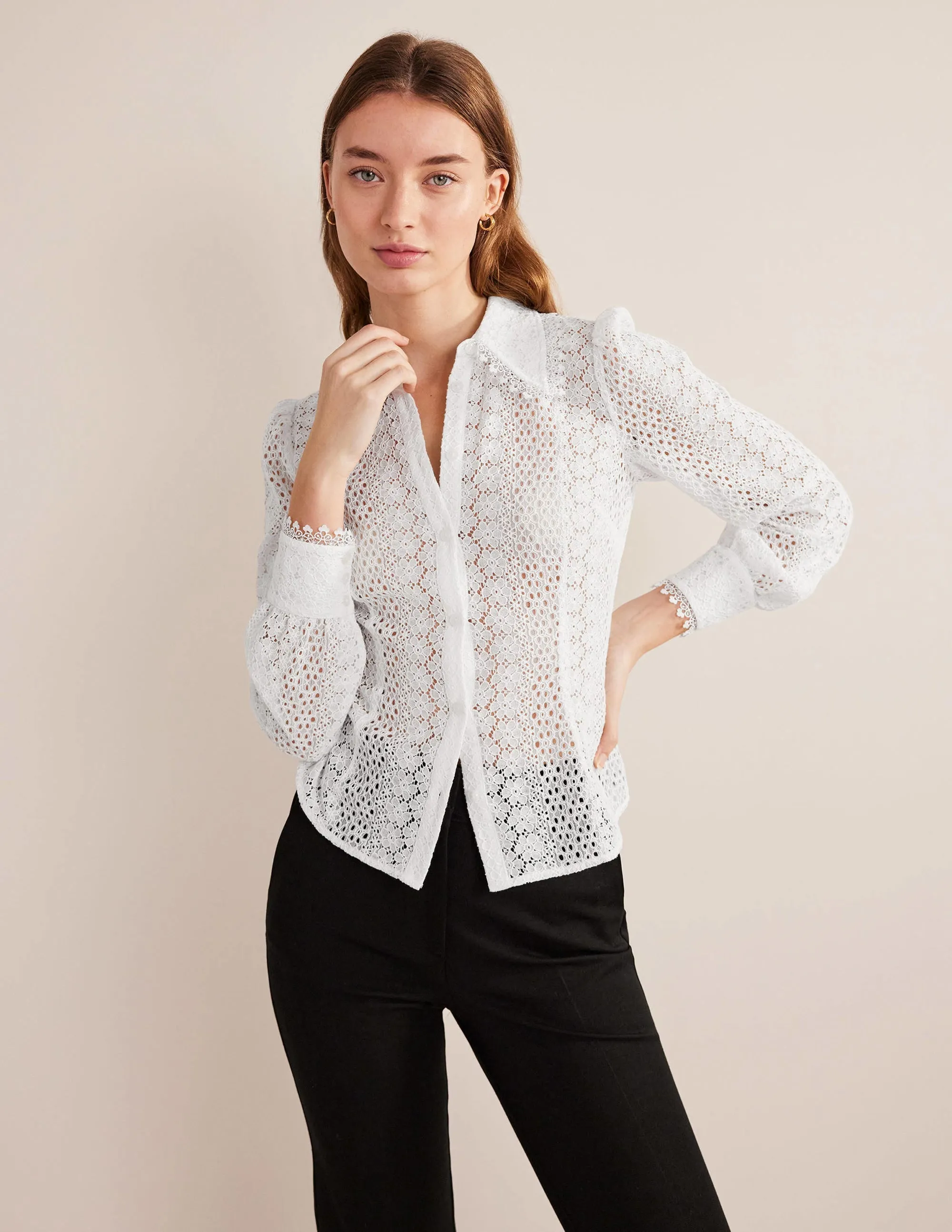 Fitted Lace Shirt-White
