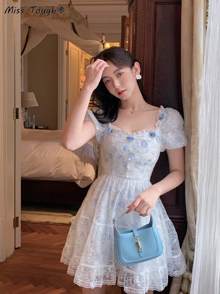 Floral Lace Kawaii Cottage Sweet Dress