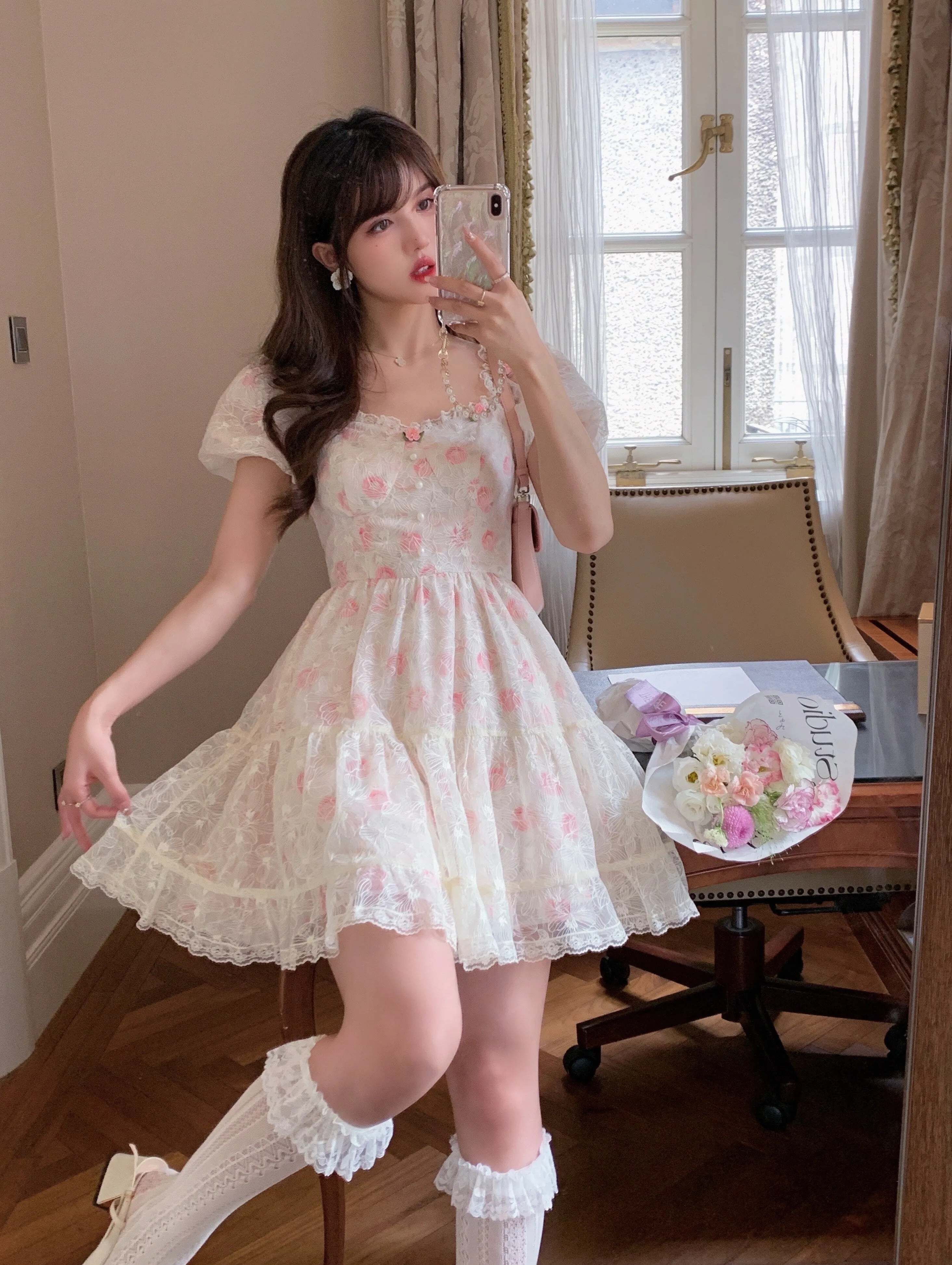 Floral Lace Kawaii Cottage Sweet Dress